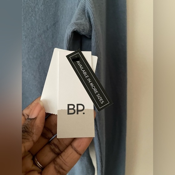 BP Crop Top Rib Knit Crewneck Long Sleeve Button Up  Front Color Blue Sz XL NWT - Picture 5 of 8